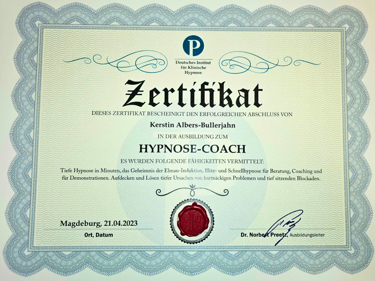 Hypnose Zertifikata